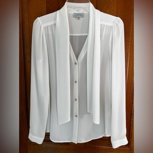 Tahari Arthur S. Levine Blouse with Silver Buttons in Off White/Ivory
